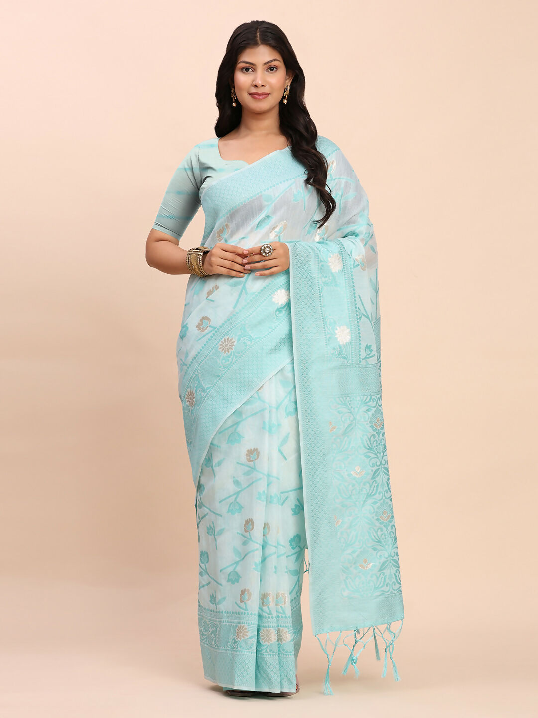 Astita Linen Cotton Sky Blue Saree