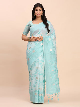 Astita Linen Cotton Sky Blue Saree
