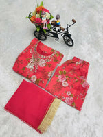 Thumbnail for Divine Drape Girl's Faux Georgette Embroidery Anarkali Gown Pant With Dupatta - Red