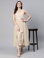 Thumbnail for Ahalyaa Women Beige Pure Cotton Printed Floral Kurta With Trousers - Distacart