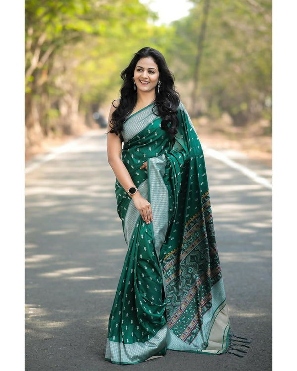 Preksha Creation Banarasi Green Saree With Zari Work - Distacart