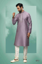 Thumbnail for Raivat Ethnic Art Silk Mirror Embroidery Work Kurta Pajama In Lavender Colour - Dista