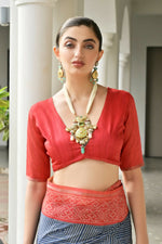 Thumbnail for Vishnu Weaves Women's Red Soft Tussar Silk Printed Saree with Blouse