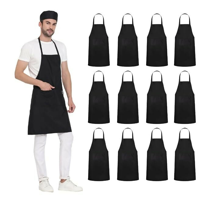 Uniformer Kitchen Apron For Men & Women-Black (Pack of 12) - Dista