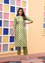 Thumbnail for Alvano Printed 3Pcs Straight Kurti with Pant and Dupatta set for women and Girls Rayon (Light Green) - Distacart