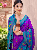 Thumbnail for Shree Shyam Fashion Purple Pochampally Silk Saree - Distacart