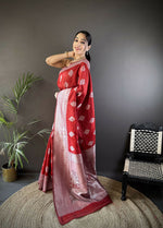 Thumbnail for Joban Fashion Maroon Floral Motifs Soft Silk Banarasi Saree - Distacart