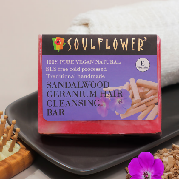 Soulflower Sandalwood Geranium Hair Cleansing Bar - Distacart