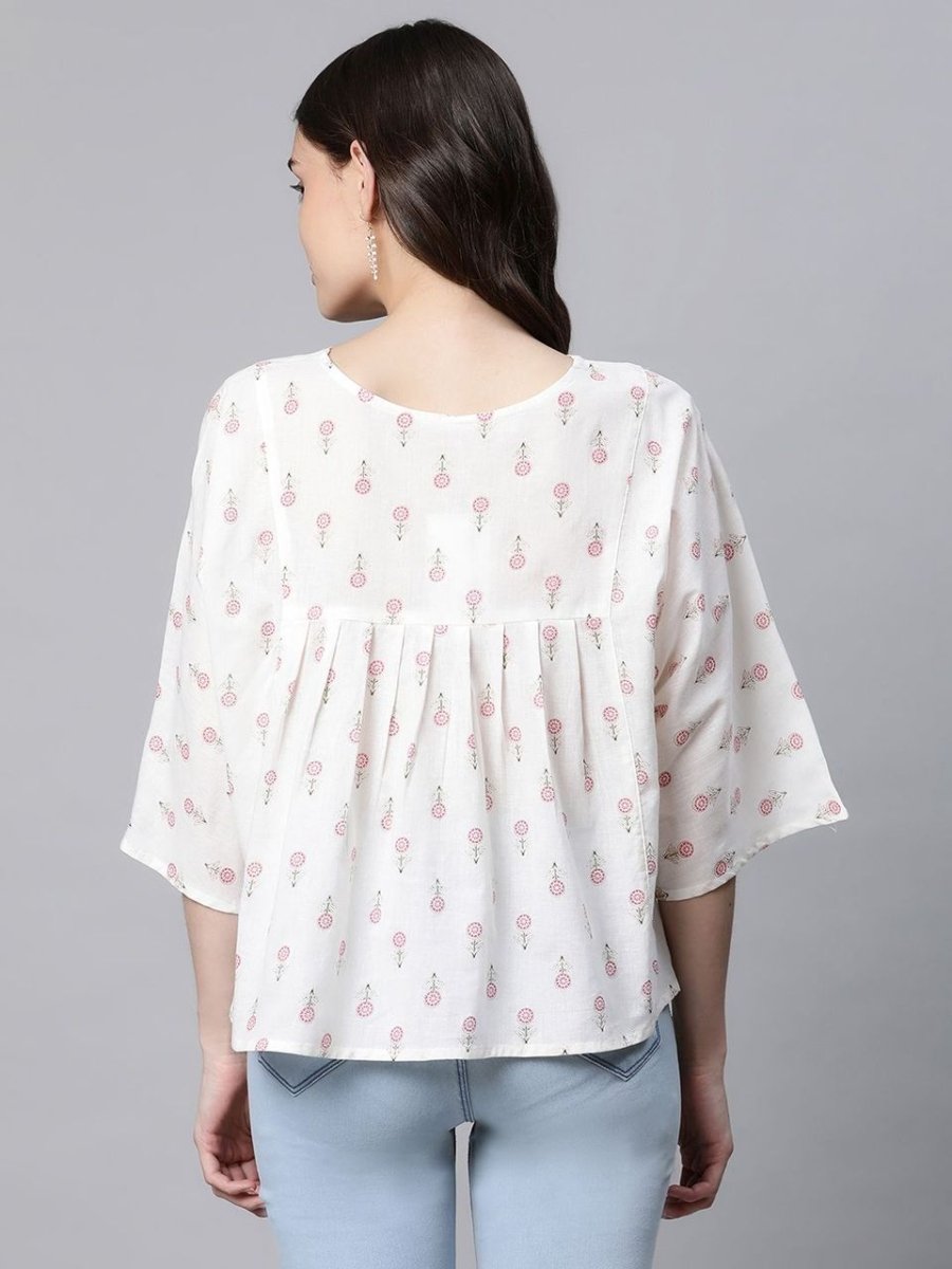 Ahalyaa Off White Pure Cotton Floral Printed Tunic - Distacart