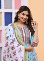 Thumbnail for Alvano Printed Anarkali Kurti with Pant and Dupatta Set for Women's and Girls Rayon - Distacart