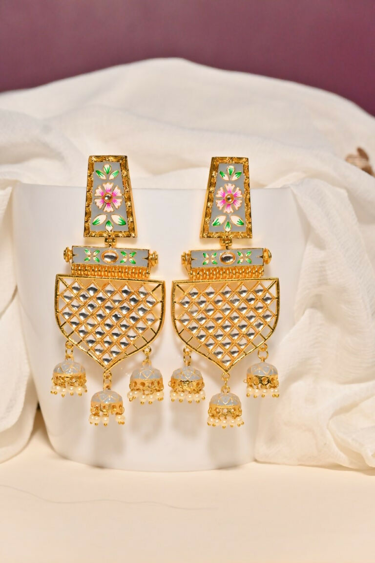 Grey Traditional Gold-Polished Meenakari Jhumka Jhumki Earrings Indian Jewellery For Women Girls By House of Ree - Distacart