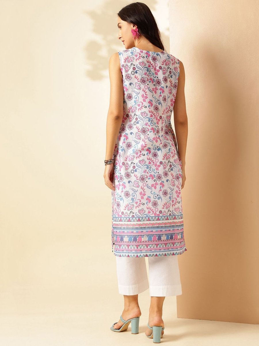 Anouk Floral Printed Keyhole Neck Pure Cotton Straight Kurta - Distacart