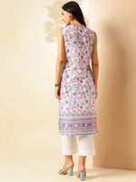 Thumbnail for Anouk Floral Printed Keyhole Neck Pure Cotton Straight Kurta - Distacart