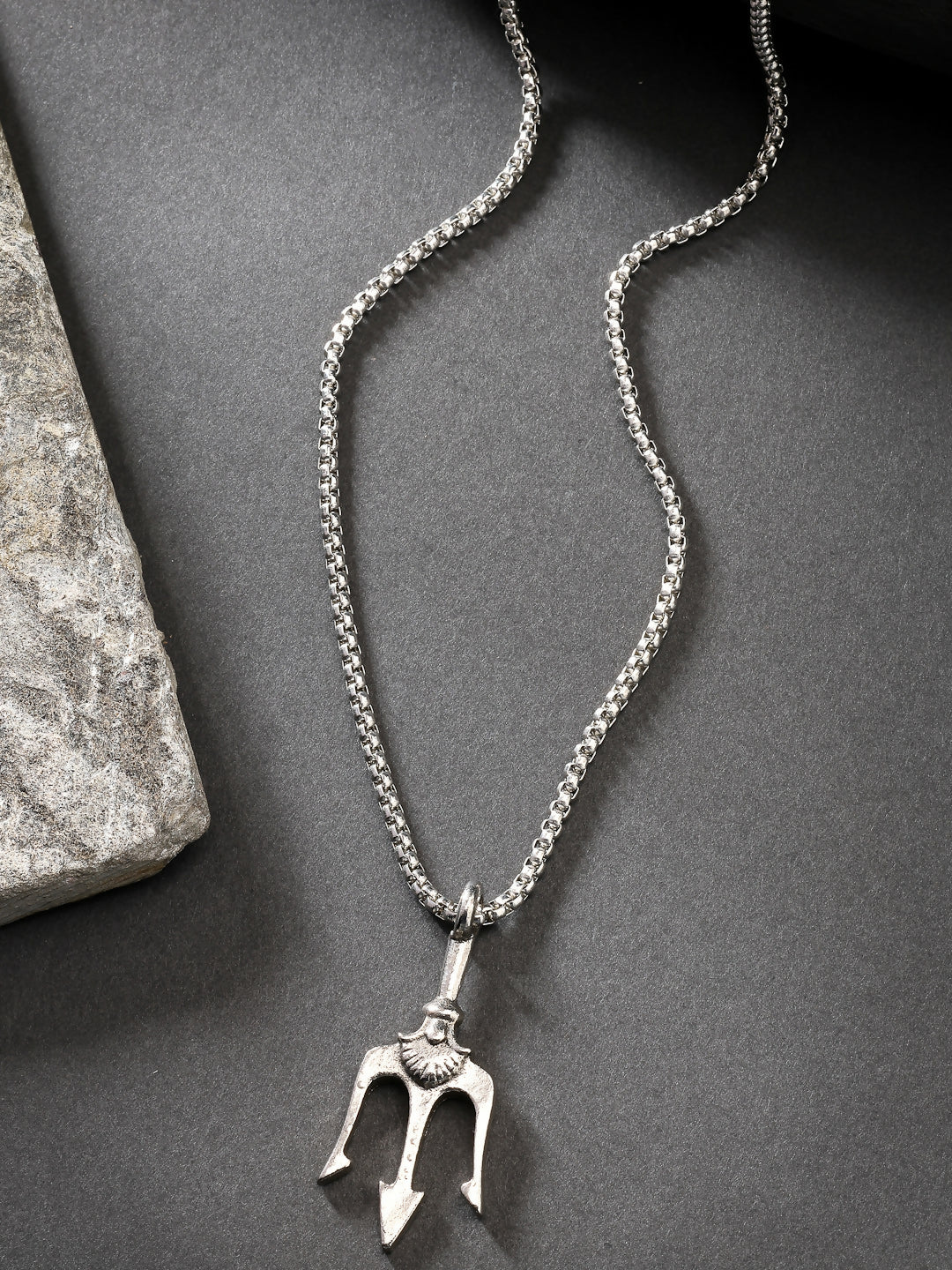 NVR Men's Silver-Plated Stainless Steel Geometric Charm Pendant With Chain - Distacart