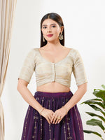 Thumbnail for Joban Fashion Light Gold Tissue Padded Blouse With V Neck Elbow Sleeves - Distacart