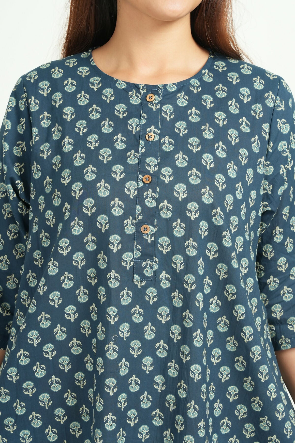 Breathables Women Cotton Printed Loungewear Short Dress Blue I Night Wear | Nighty | Maternity Gown - Dista