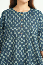 Thumbnail for Breathables Women Cotton Printed Loungewear Short Dress Blue I Night Wear | Nighty | Maternity Gown - Dista