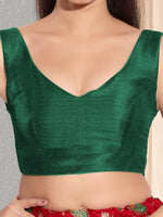 Thumbnail for Joban Fashion Bottle Green Mulberry Silk Padded Blouse With Round Neck Sleeveless