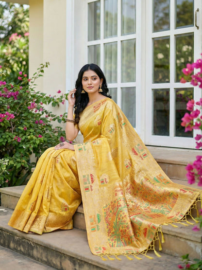 Shree Shyam Fashion Yellow Linen Cotton Saree - Distacart