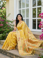 Thumbnail for Shree Shyam Fashion Yellow Linen Cotton Saree - Distacart