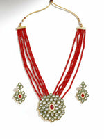 Thumbnail for NVR Women Gold Plated Red Kundan Jewellery Set - Distacart
