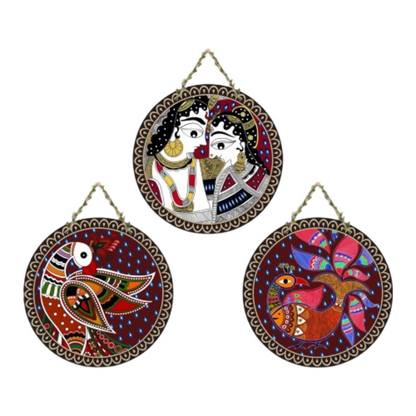 Artvibes Madhubani Folk Art Round Shape MDF Wooden Wall Decor Items - Dista