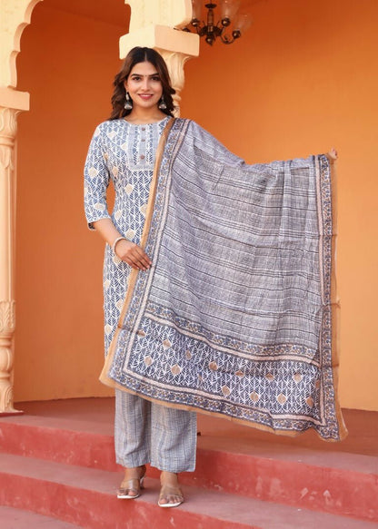 Alvano Alvano Women's 3Pcs Straight Kurti Set Printed Rayon - Distacart
