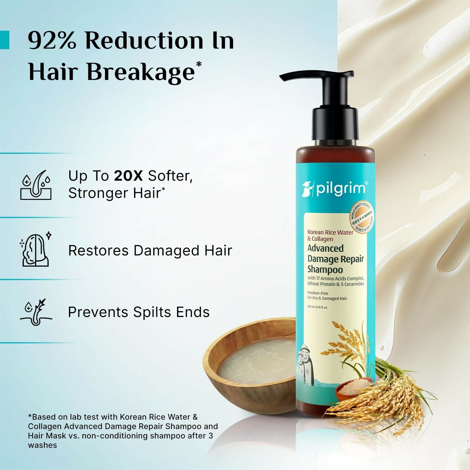 Pilgrim Korean Rice Water & Collagen Advanced Damage Repair Shampoo - Distacart