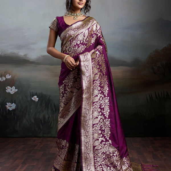 Shree Shyam Fashion Wine Silk Blend Saree - Distacart