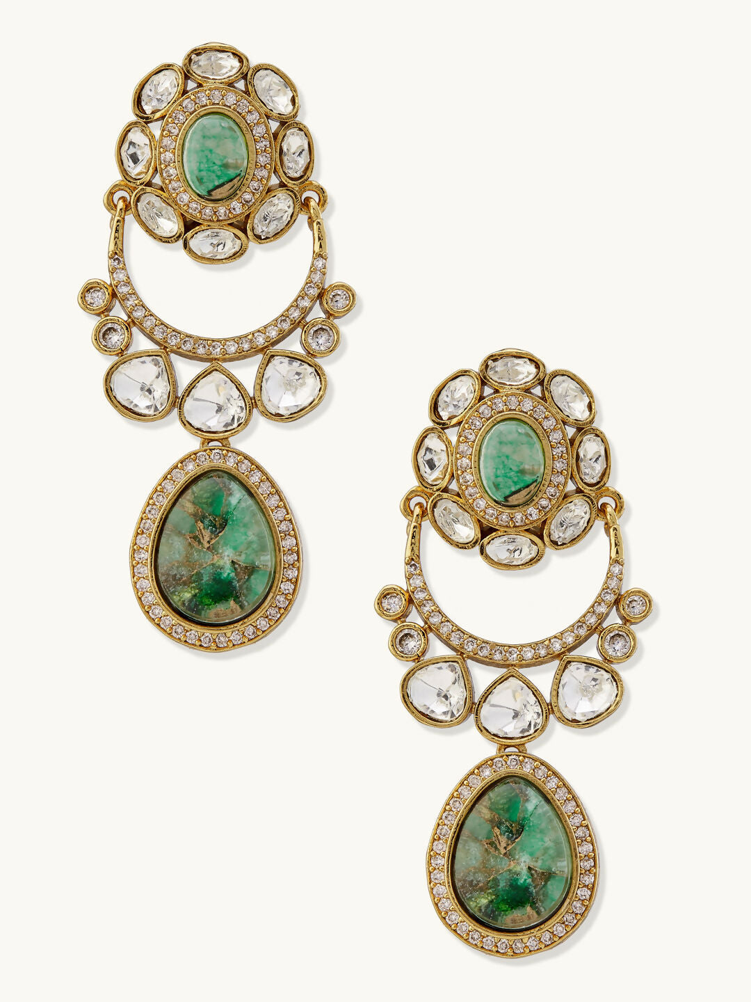 Nuyug 22K Gold-Plated Kundan Studded Faux Jasper Stone Necklace Set