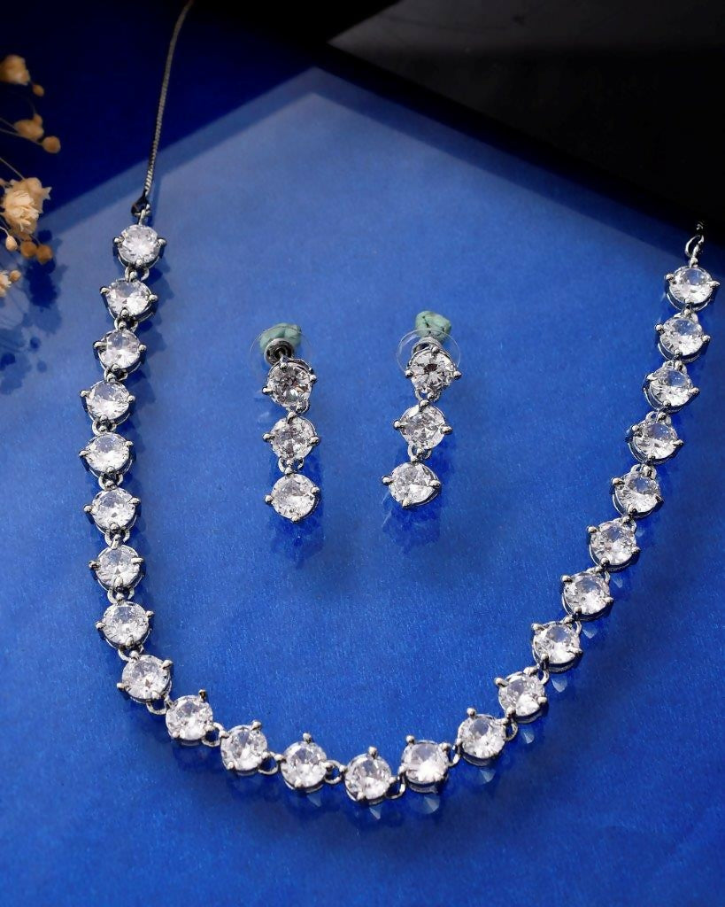 VOJ Silver Plated AD Studded Choker Jewellery Set - Distacart