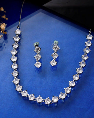 VOJ Silver Plated AD Studded Choker Jewellery Set - Distacart