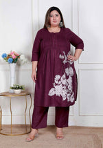 Thumbnail for Miravan Womens Plus Size Wine Floral Kurta With Palazzo - Distacart