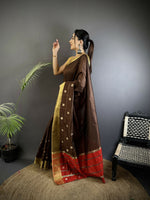 Thumbnail for Joban Fashion Chocolate Brown Bhagalpuri Cotton Silk Stripes/Box Saree