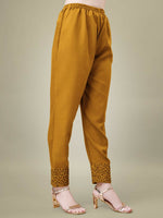 Thumbnail for Jyoti Fashion Women's Mustard Cotton Blend Embroidery & Sequence work Kurta with Trouser & Dupatta - Distacart