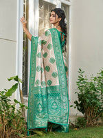 Thumbnail for Shree Shyam Fashion Cream With Sea Green Silk Blend Saree - Distacart