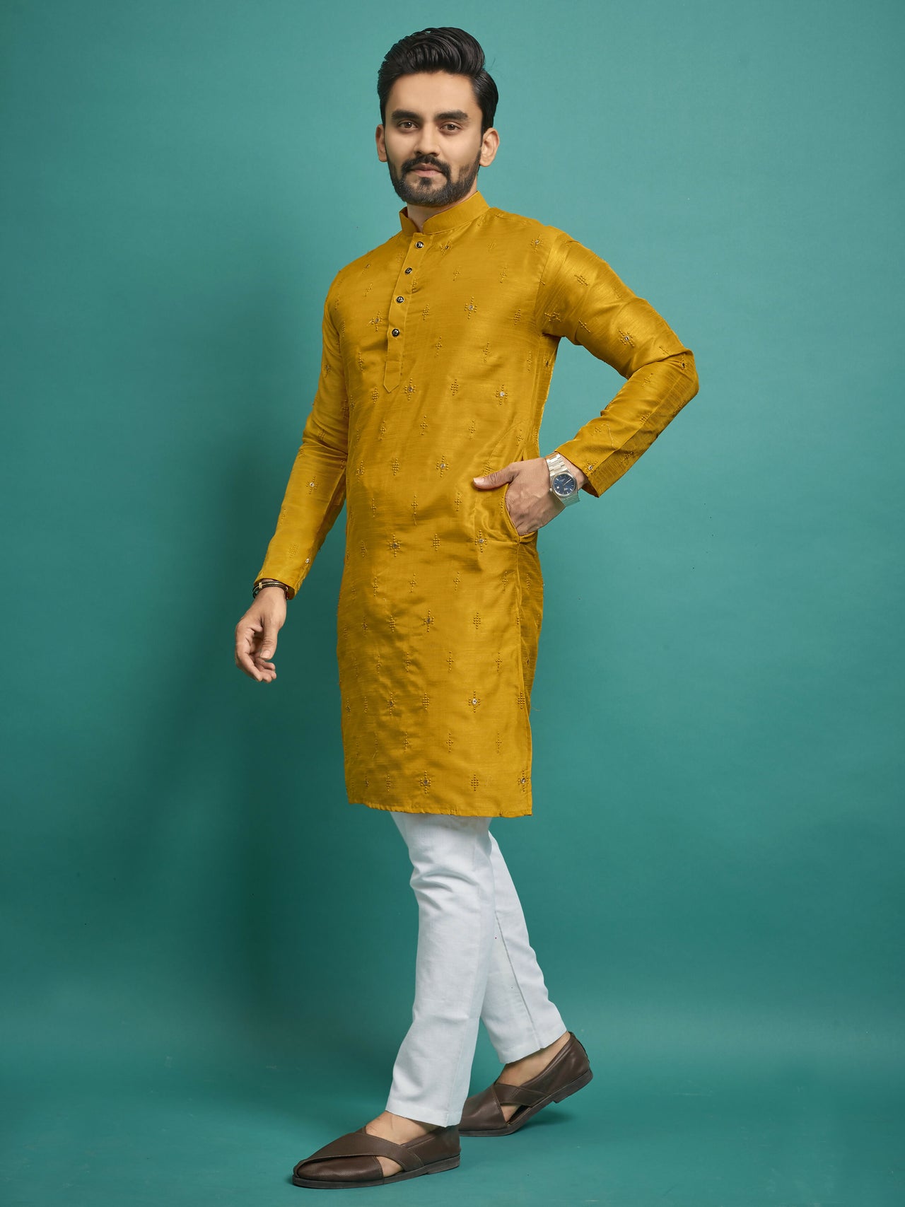 Yellow Kurta for Haldi Designer Silk Men's Kurta by Infinity Export - Distacart