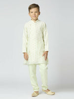 Thumbnail for Joban Fashion Kids Island Full Sleeves Chanderi Kurta, Pyjama Set with Traditional Butta Work - Pista - Distacart