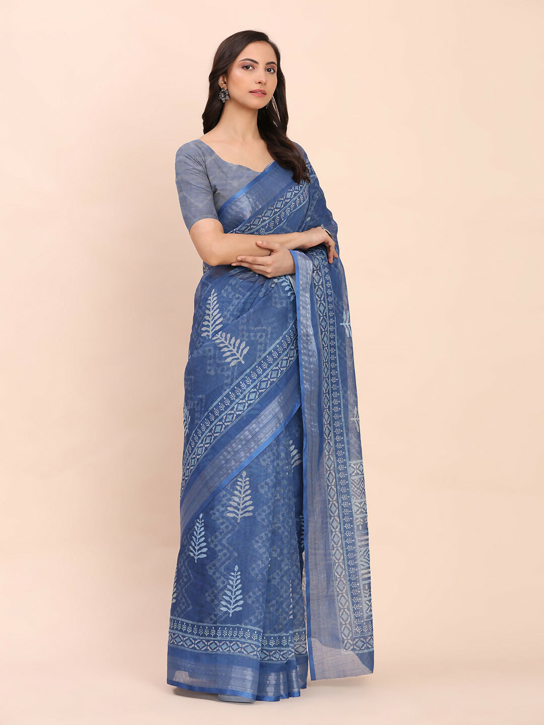 Astita Linen Cotton Indigo Blue Saree