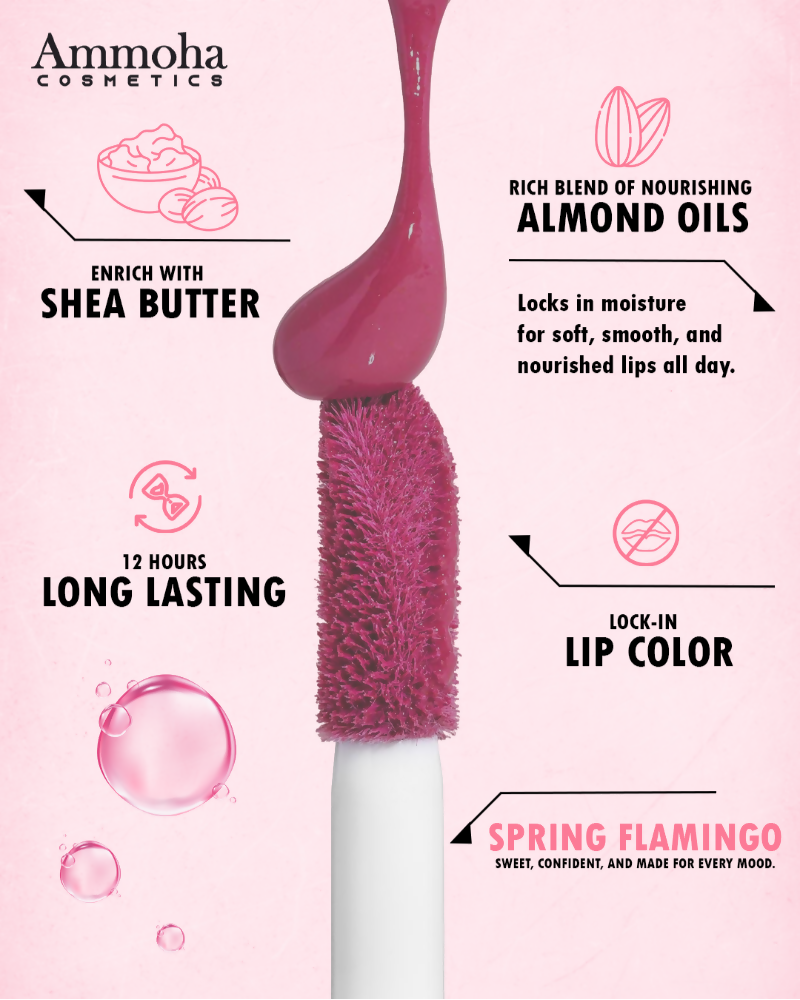Ammoha Cosmetics Long-Lasting, Matte-Finished Spring Flamingo Color Liquid Lipstick - Distacart