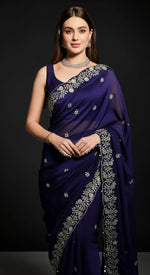 Thumbnail for Joban Fashion Blue Fandy Satin Silk Party Wear Sarees - Distacart