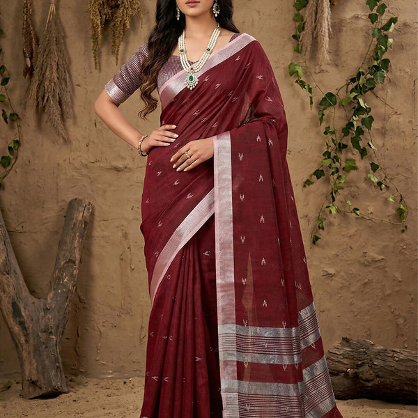 Shree Shyam Fashion Maroon Linen Cotton Saree - Distacart