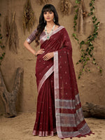 Thumbnail for Shree Shyam Fashion Maroon Linen Cotton Saree - Distacart
