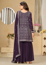 Thumbnail for Faux Georgette Purple Embroidered Gharara Style Suit - Emponline - Distacart