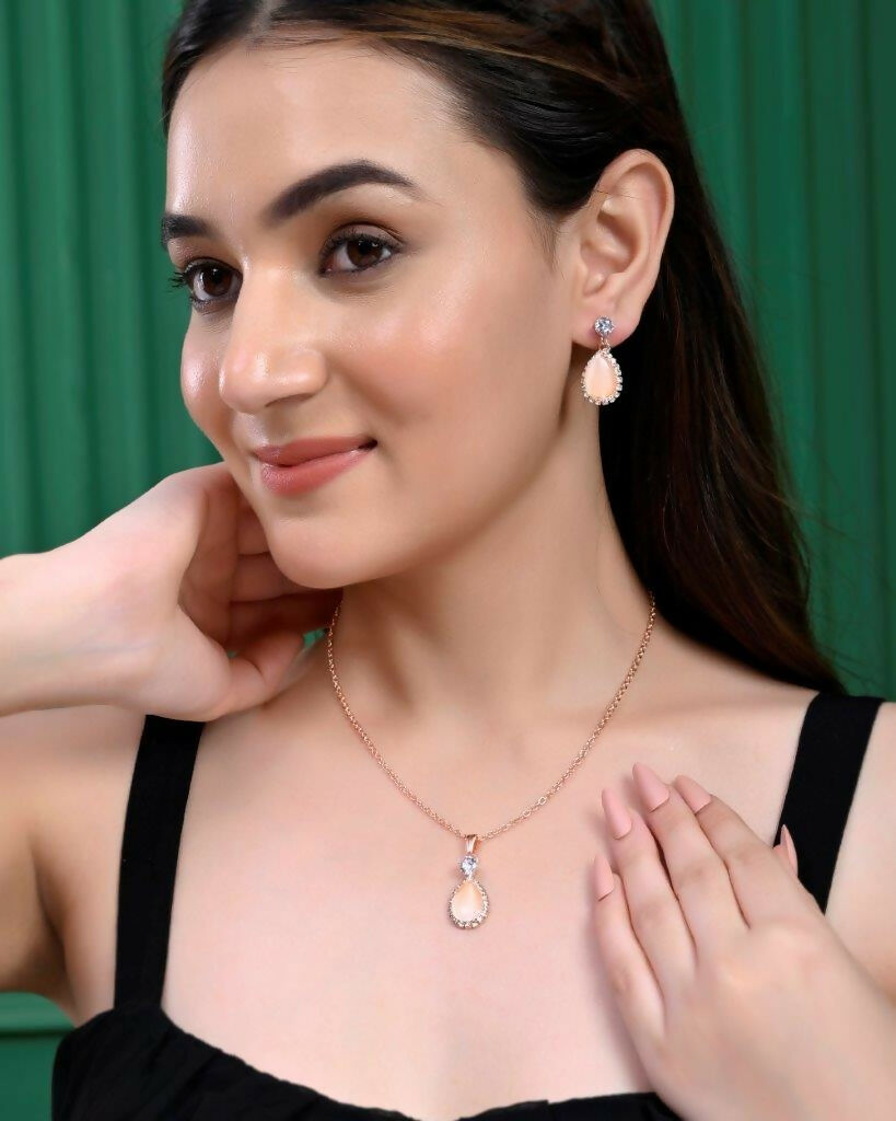 VOJ Gold Plated Yellow Stone With AD Stone Studded Chain Set - Distacart