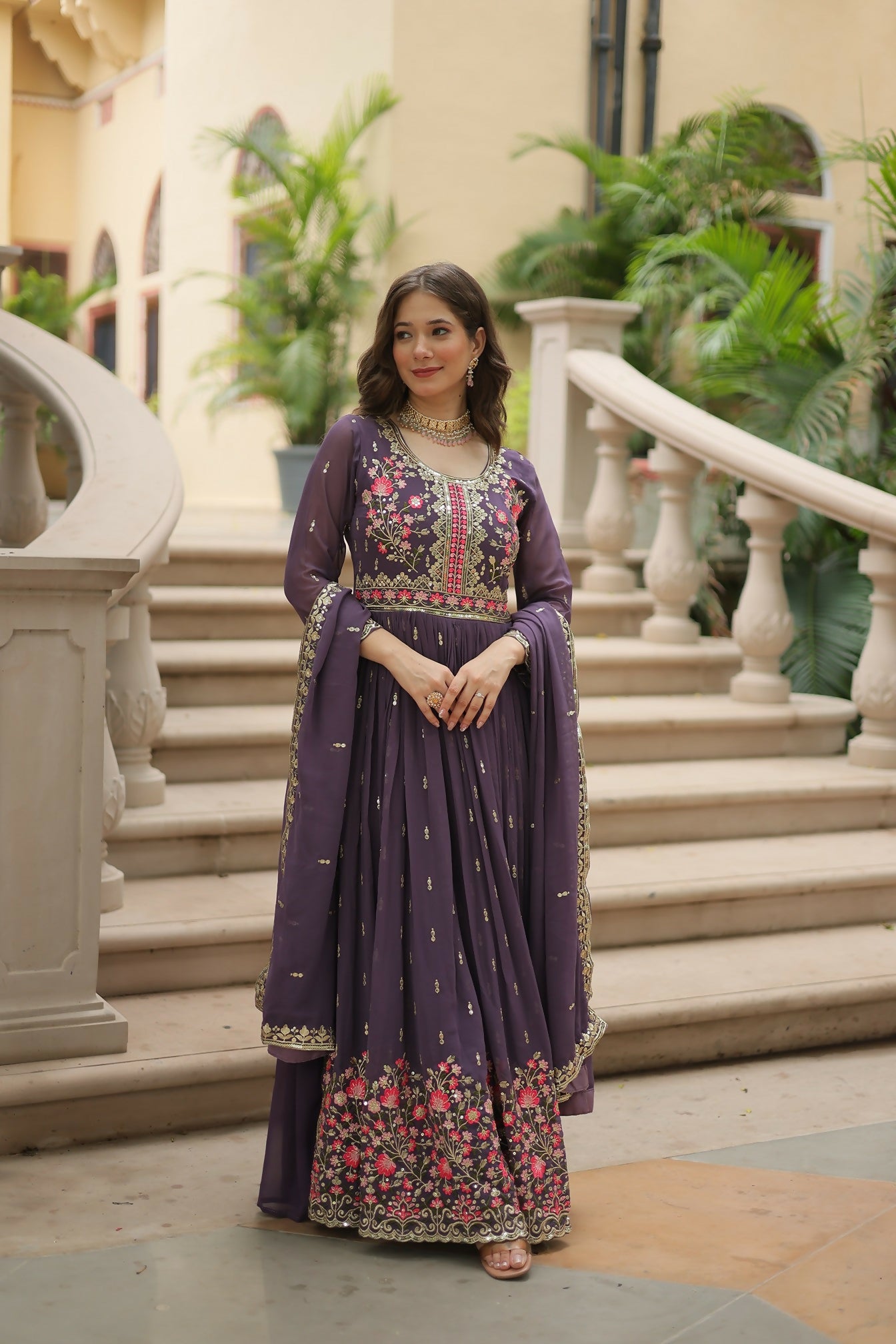 Joban Fashion Onion Georgette Sequence Embroidery Work Kurta Set