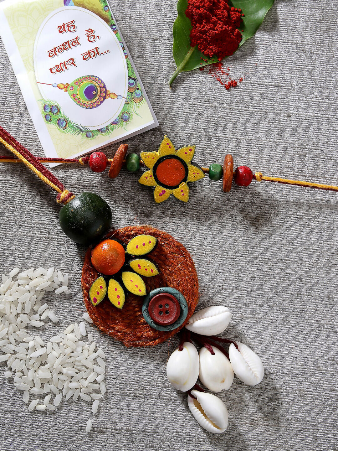 NVR Women & Men Set of 2 Multicolor Sea Shell Handcrafted Bhaiya Bhabhi Rakhi With Roli Chawal & Chocolate - Distacart