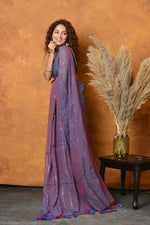 Thumbnail for Very Much Indian Designer Mul Cotton Handloom Saree with Sequins - Purple - Distacart