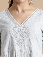 Thumbnail for Anouk Floral Embroidered Empire Thread Work Pure Cotton Kurta with Trouser & Dupatta