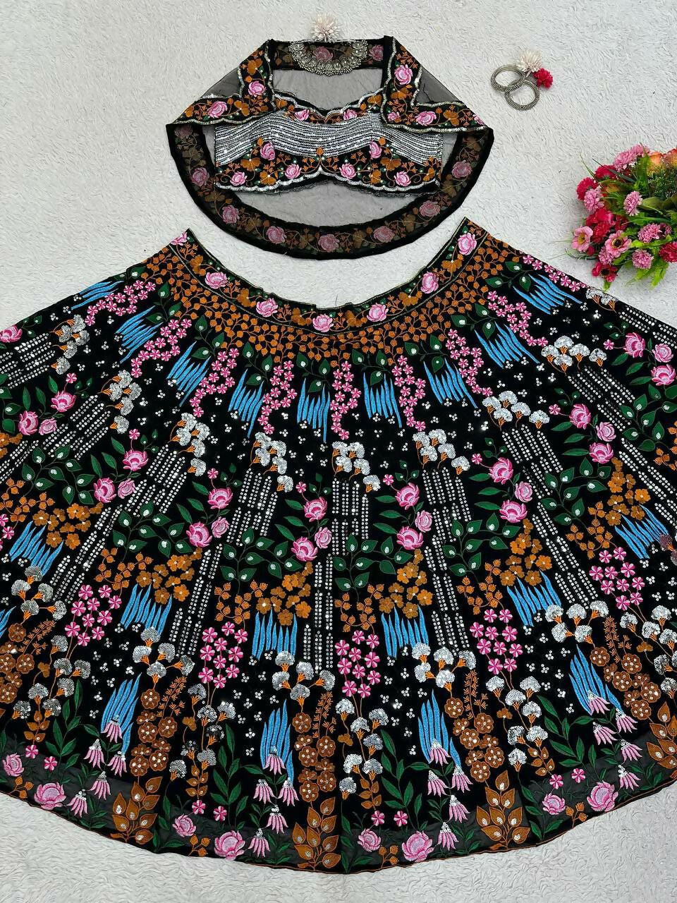 Jyoti Fashion Women's Multicolor Faux Georgette Sequins with Thread Embroidered Designer Lehenga Choli Set - Distacart